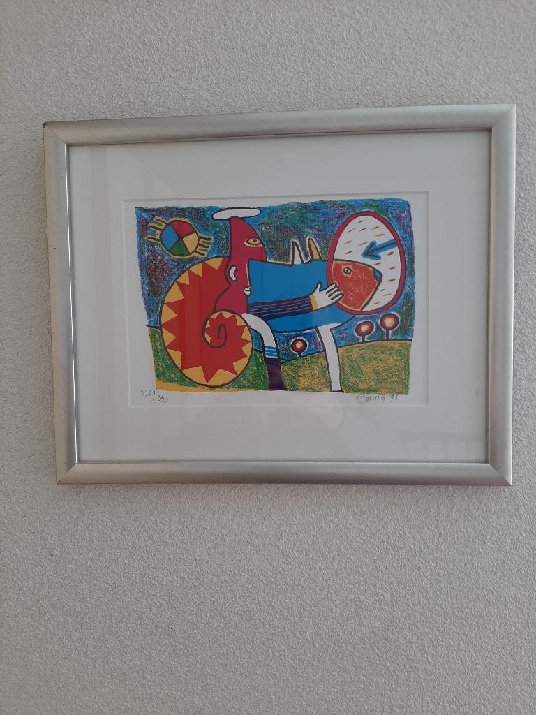 Clemens Briels: puntgave ingelijste zeefdruk 30 x 20 cm., Ophalen of Verzenden