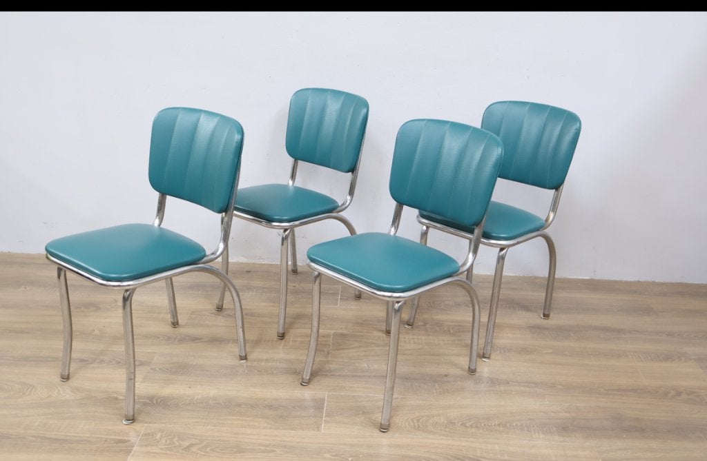 vier vintage jaren 50 stoelen origineel U.S.A in goede staat, Ophalen, Gebruikt, Blauw, Vier
