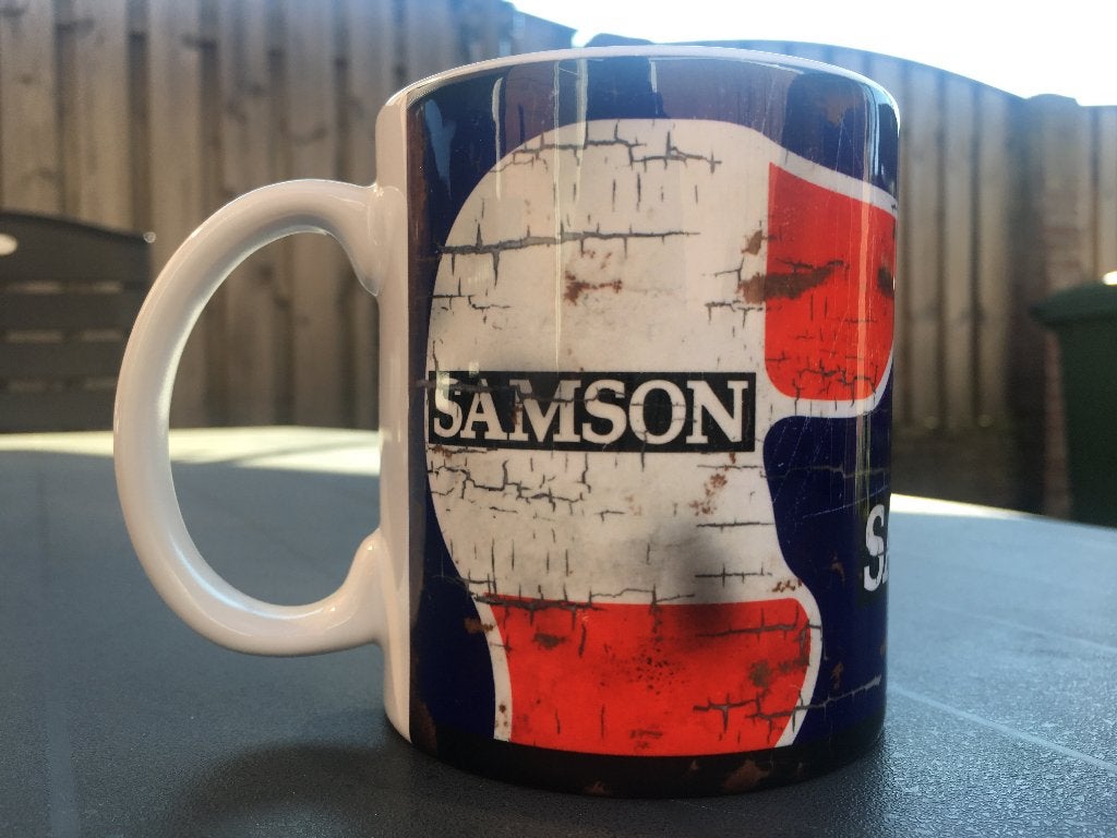 ✅ Jan Lammers Helmet Samson mok Vintage olie F1 Autosport, Ophalen of Verzenden, Nieuw, Formule 1