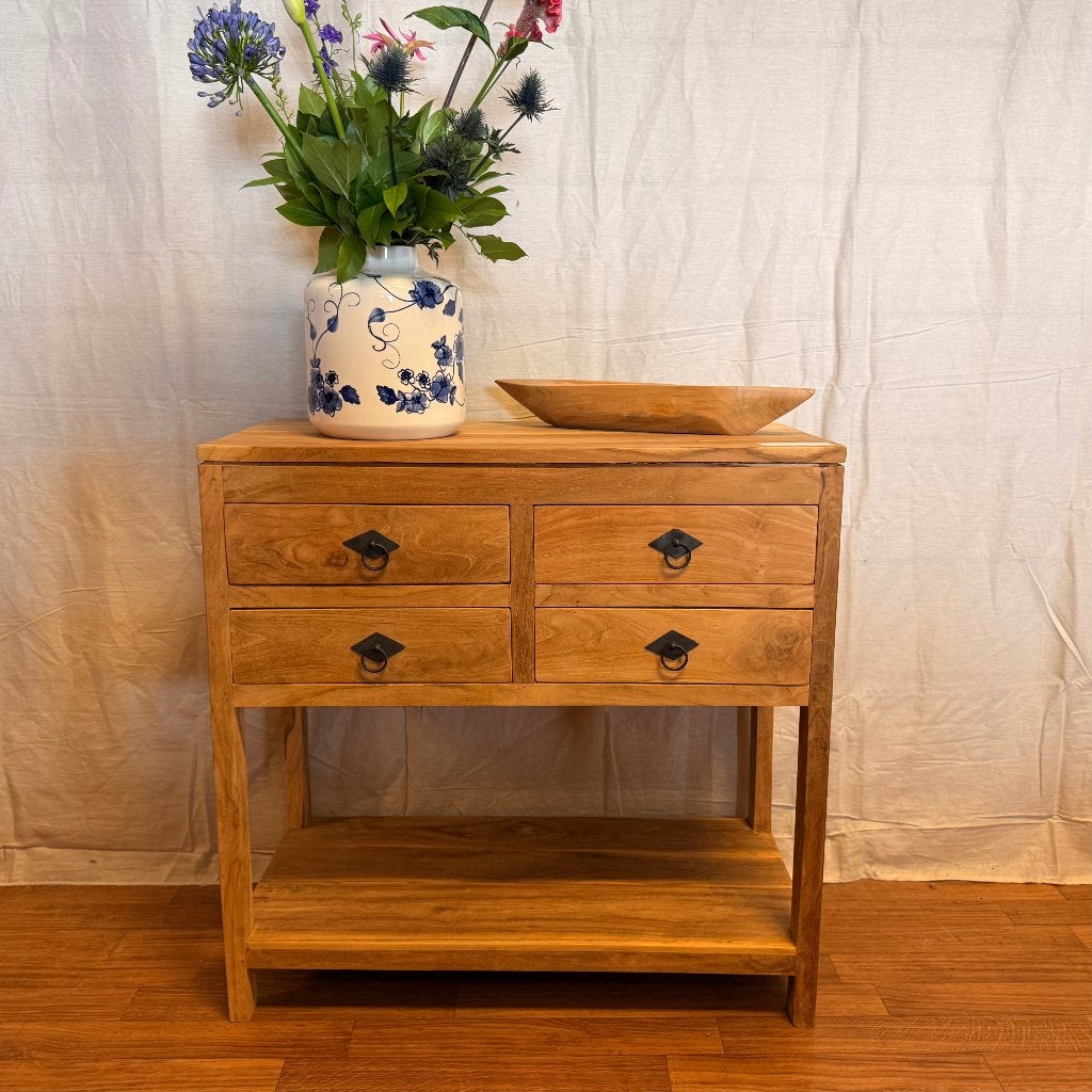sidetable teak - 80 x 40 cm - 4 lades – Gratis bezorgd, TTM Wonen, Meubels – (Perzische) Tapijten en Woonaccessoires, 50 tot 100 cm