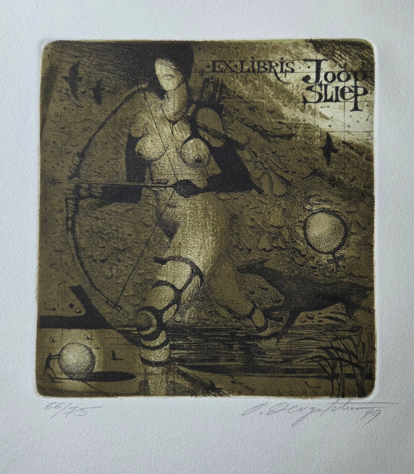 Exlibris O. Dergatchov, Diana, godin van de jacht, Verzenden