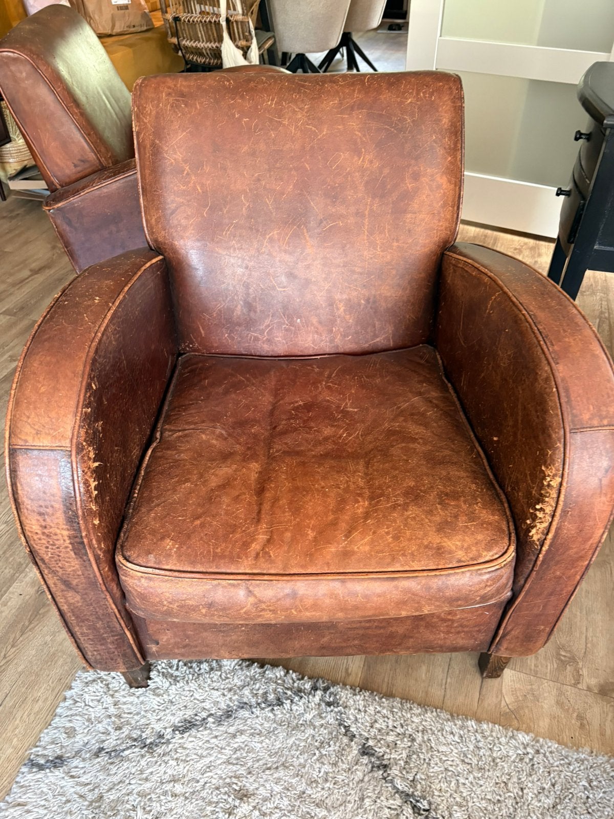 2 schaap leren fauteuils, Ophalen, Gebruikt, 75 tot 100 cm, 50 tot 75 cm