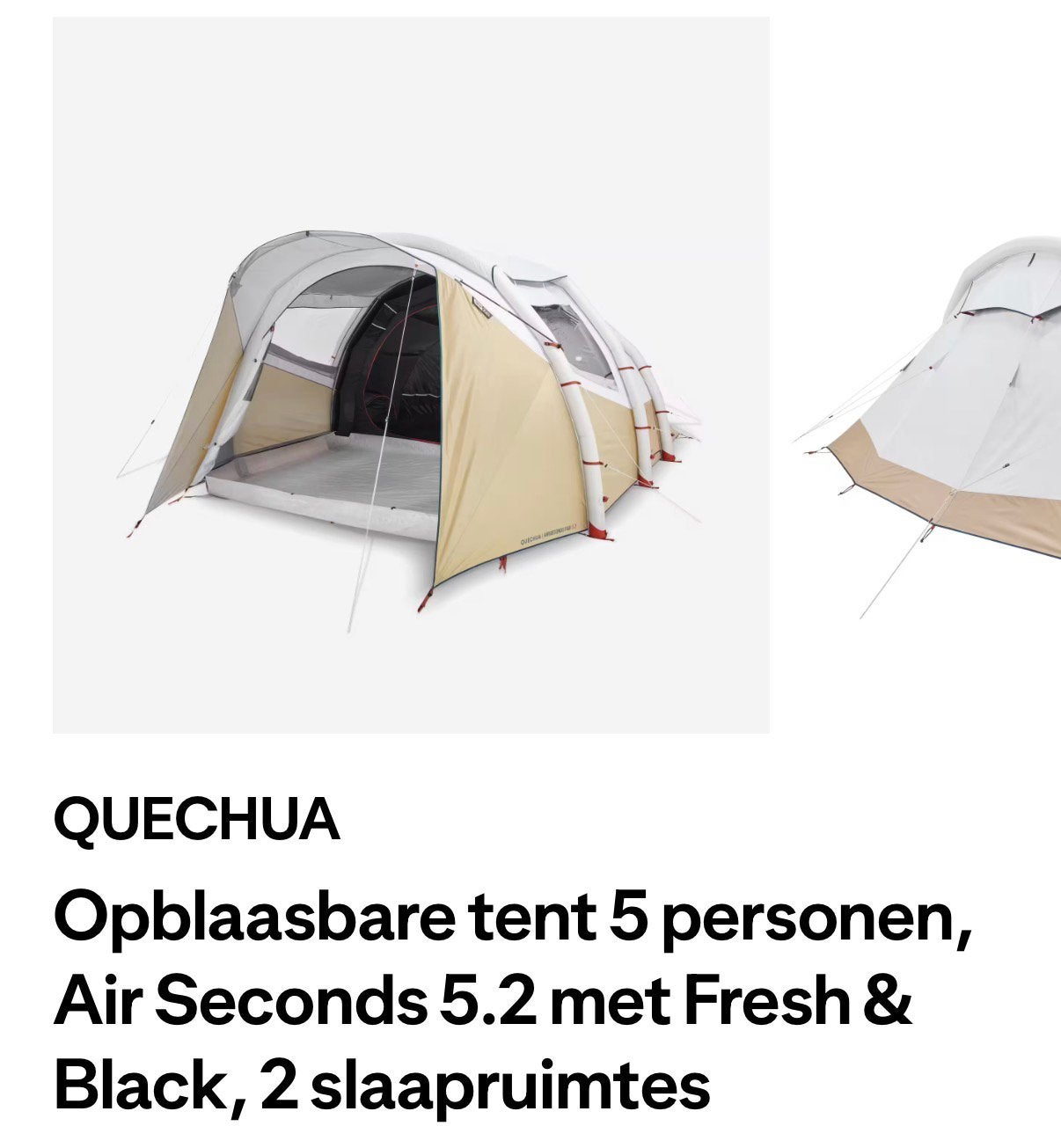 Gloednieuwe Quechua Air Seconds 5.2 tent TE HUUR, Ophalen, Zo goed als nieuw, Tot en met 4