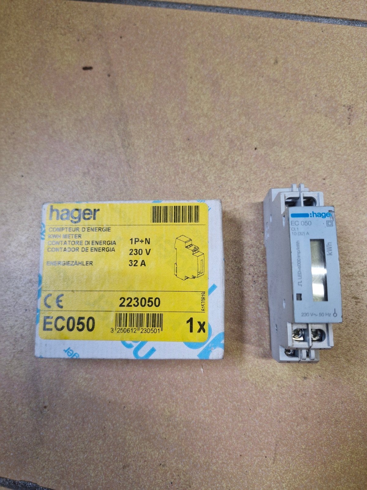 Hager EC050 kWh meter 1P+N 230V 32A, Ophalen of Verzenden, Nieuw, Hager, Overige typen