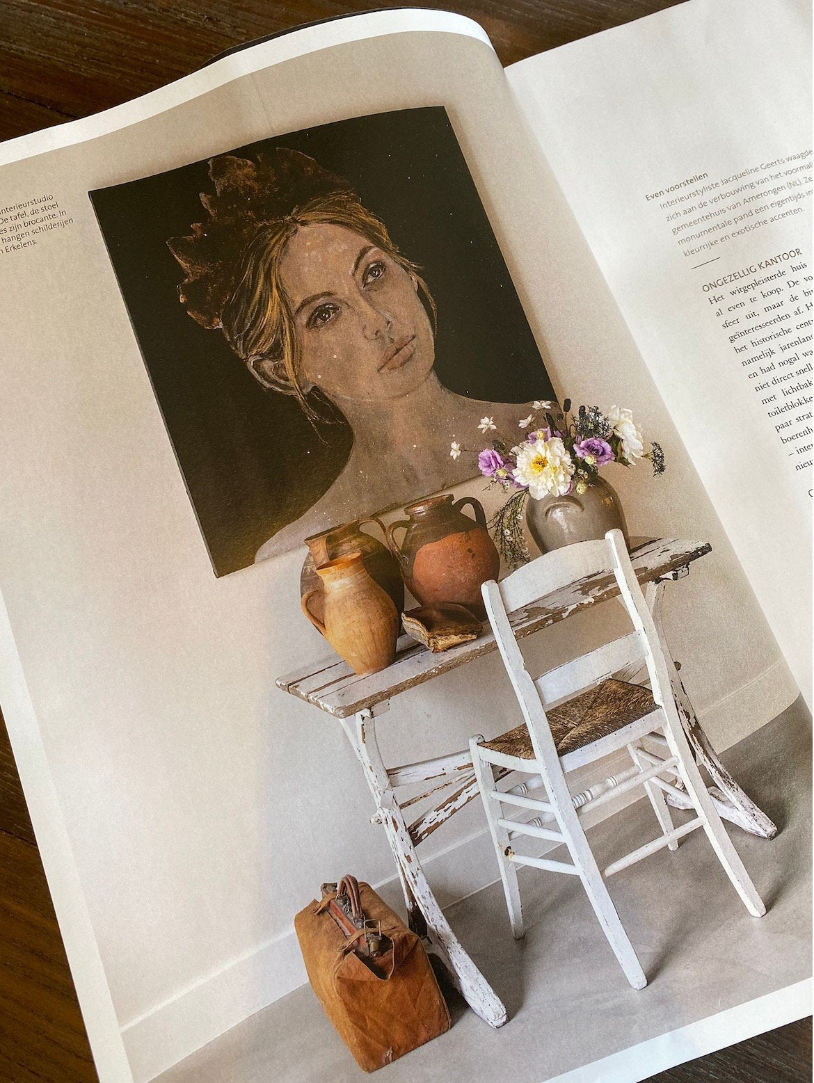Eikenhouten tafel met witte patina wat afbladdert, Ophalen