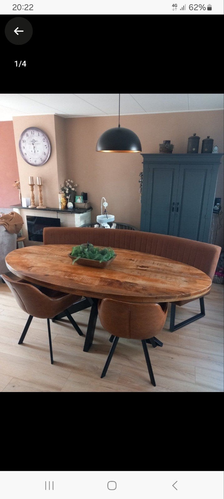 Ovale eettafel 1.9meter met bank en stoelen, eethoek, 100 tot 150 cm, Industrieel, Modern, Zo goed als nieuw, Vijf personen of meer