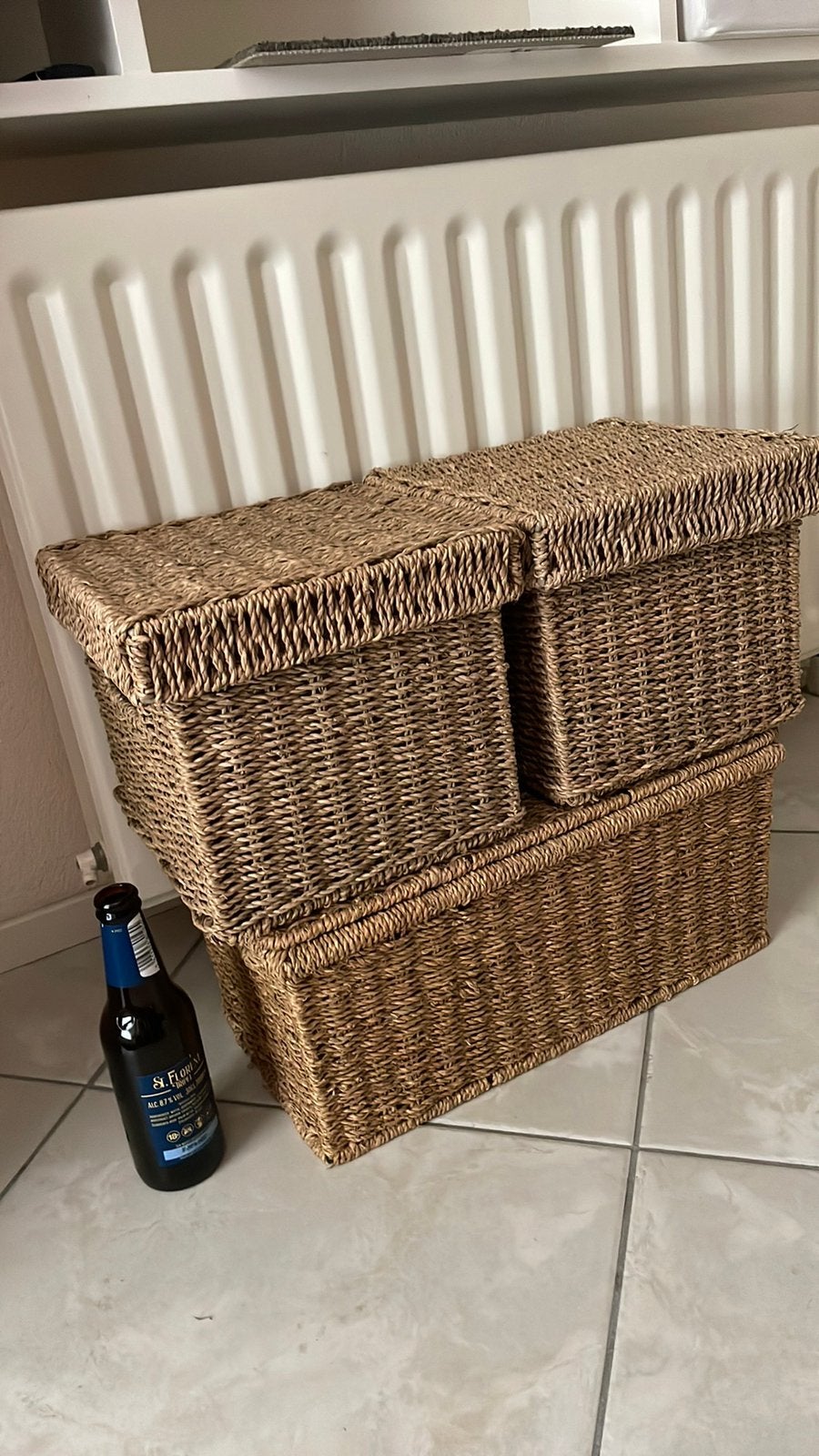 3 rieten manden, Ophalen, Zo goed als nieuw, Vierkant, Riet