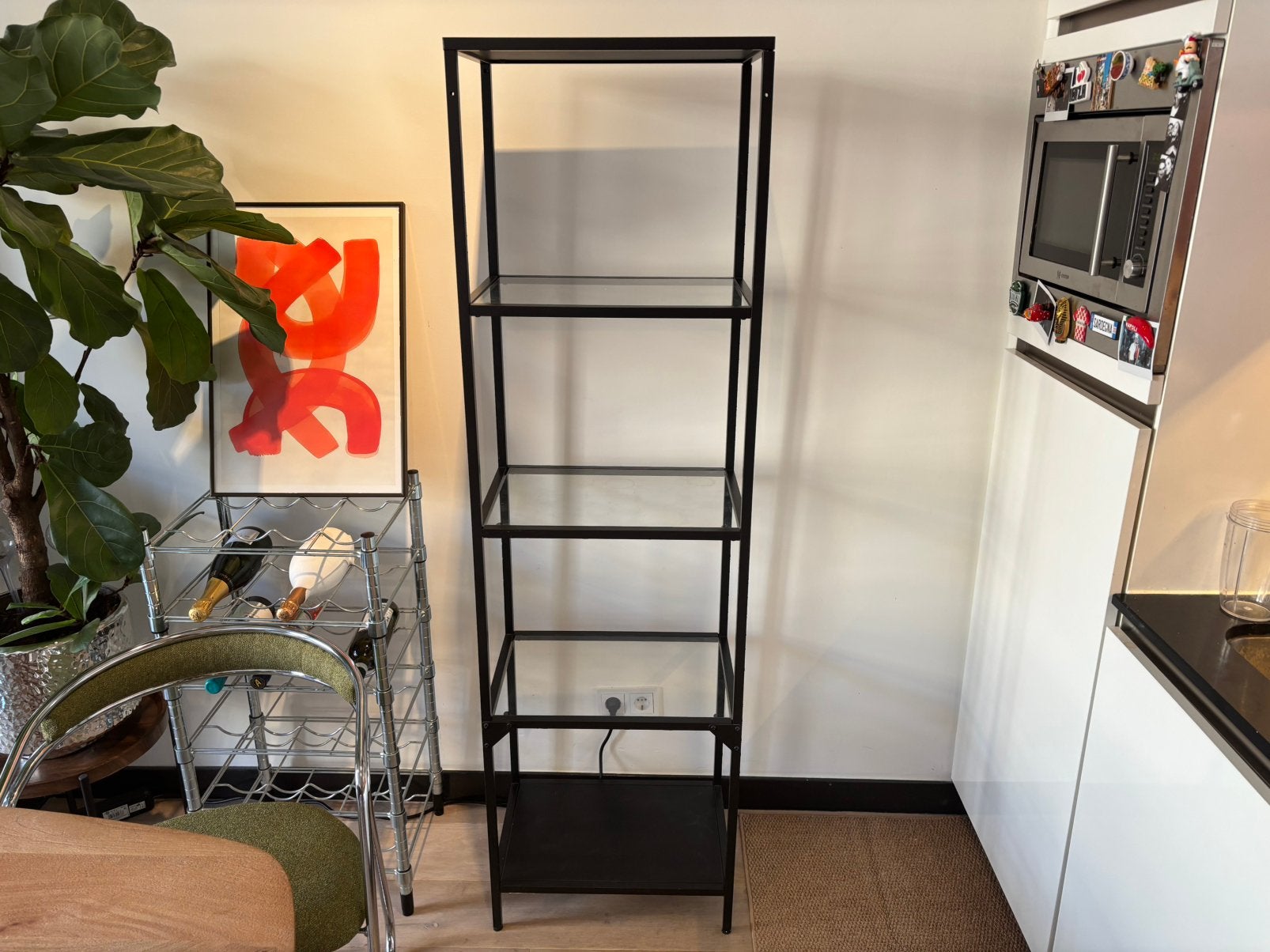 IKEA VITTSJÖ Open Kast - Zwart metaal en glas (51x175cm), Ophalen, Met plank(en), Gebruikt, 50 tot 100 cm