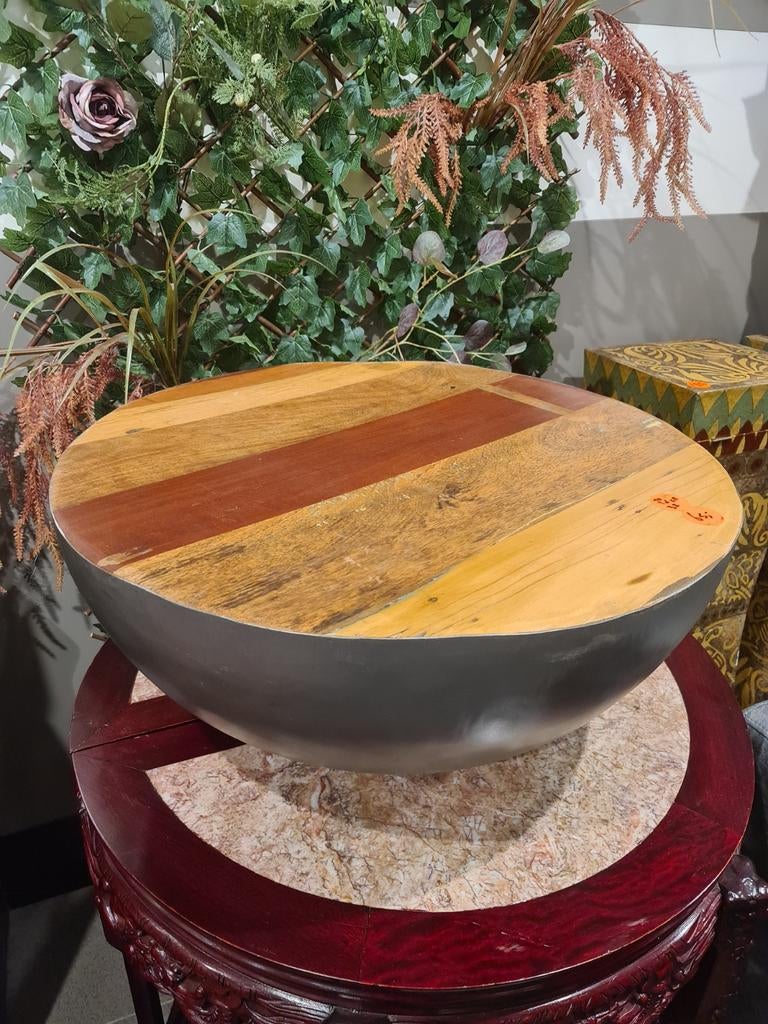 Nieuwe industriële salontafel teakhout half ei model 70cm, Ophalen, ., Nieuw, .