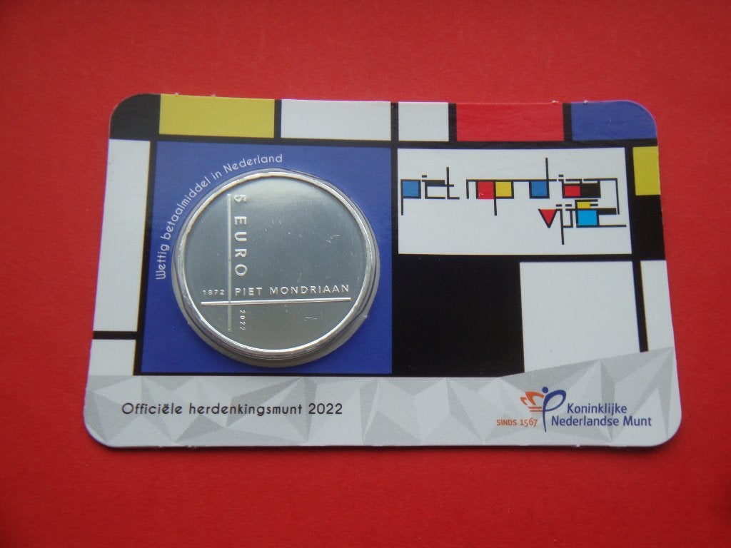 Nederland 5 Euromunt coincard Piet Mondriaan 2022., Verzenden, Koningin Beatrix, Euro's, Losse munt