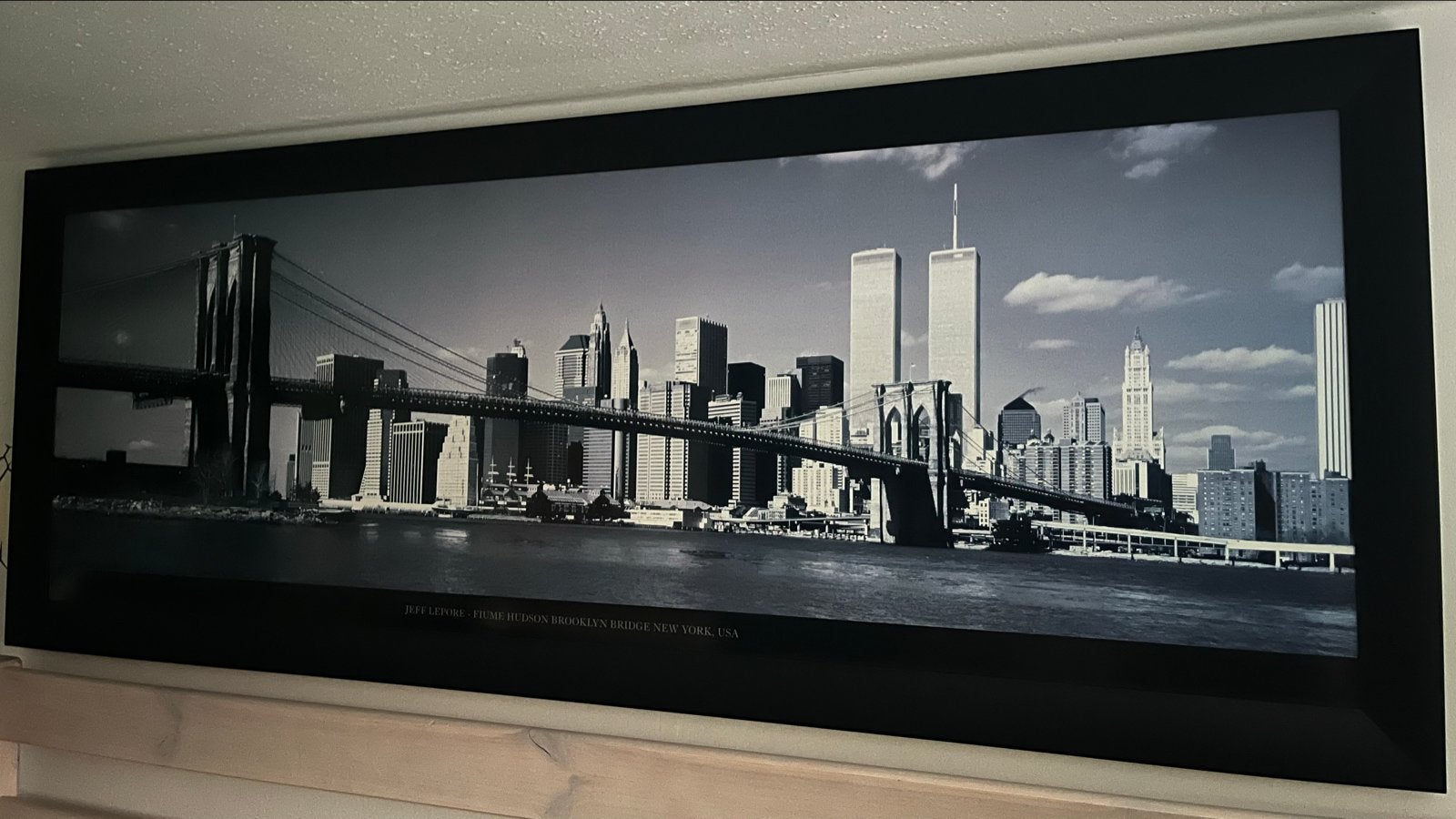 Ingelijste zwart-wit foto New York Brooklyn bridge, Ophalen, 50 – 75, Gebruikt, 100 tot 125 cm