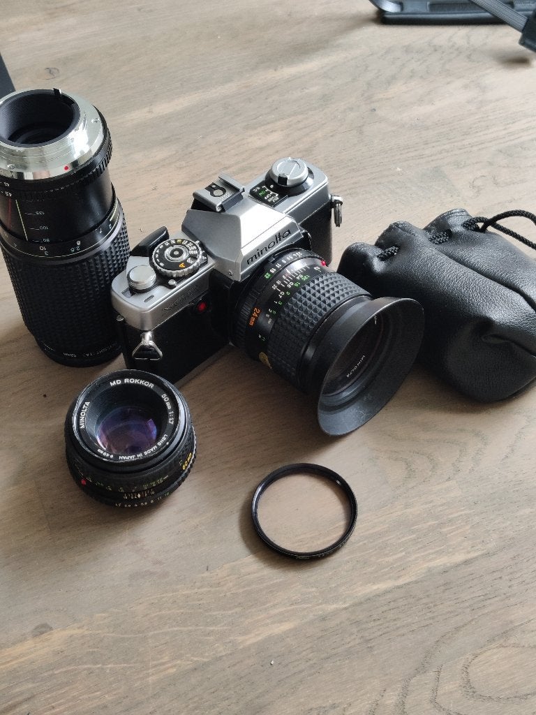Minolta camera met lenzen, Verzenden, Gebruikt, Spiegelreflex, Minolta