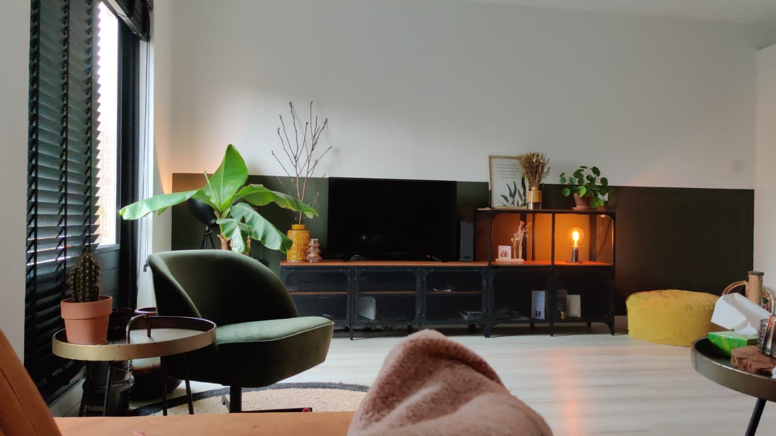 IKEA FJÄLLBO TV-meubel en stellingkast, zwart/hout, Gebruikt, 100 tot 150 cm, 150 tot 200 cm, Industrieel
