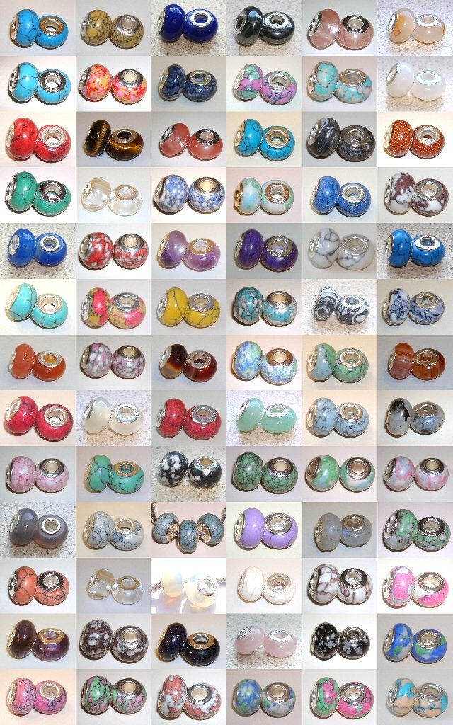 Vanaf € 0,50 Groot gat bedels met natuur- en halfedelsteen, Want 18 Hoogvliet, Adorabeads, Nieuw, 4 bedels of meer