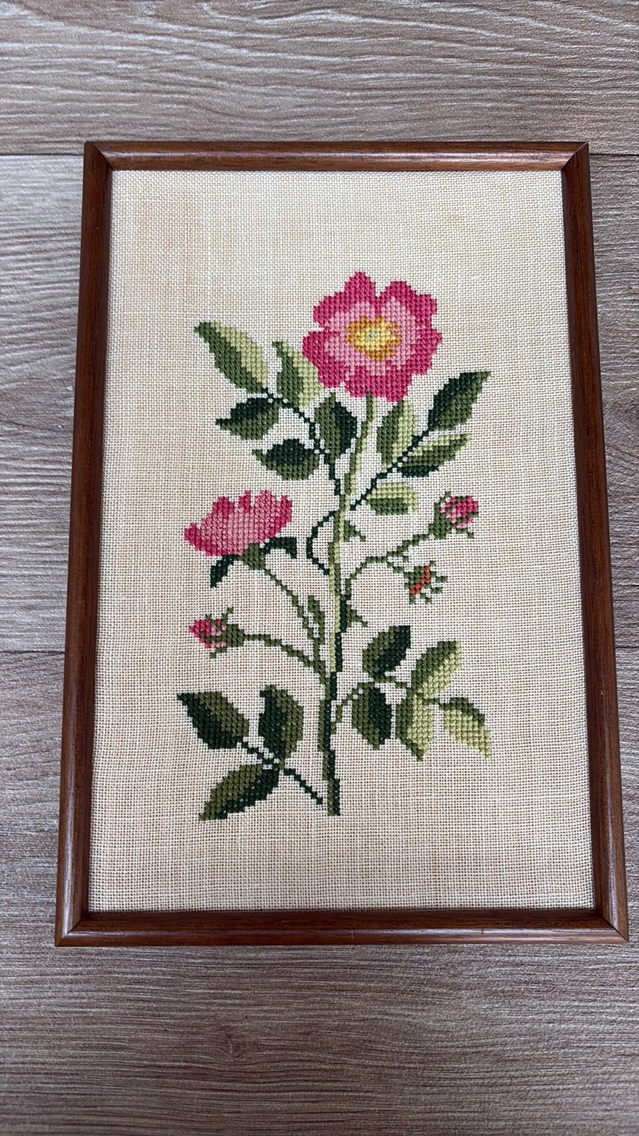 BORDUURWERK BLOEM ingelijst VINTAGE 19x30, Ophalen of Verzenden, Zo goed als nieuw, Overige typen