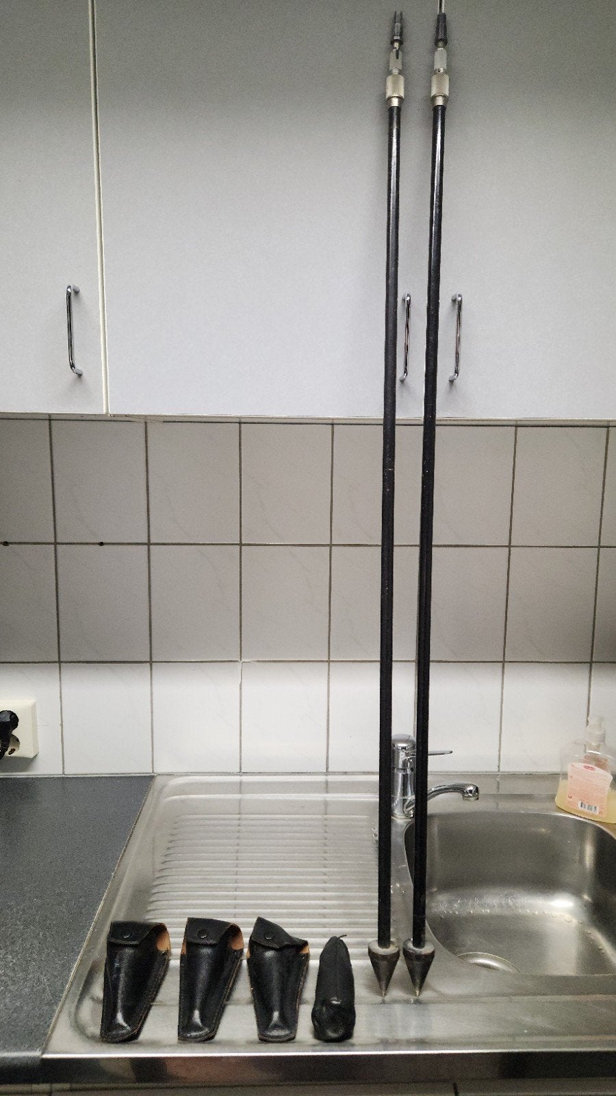 Landmeetstokken & dubbele rechthoekig prisma hoekspiegels, Ophalen, Gebruikt