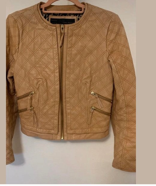 . Camelkleurig kalfsleren jasje. Maat 38, Ophalen of Verzenden, Zo goed als nieuw, Maat 38/40 (M), Overige kleuren