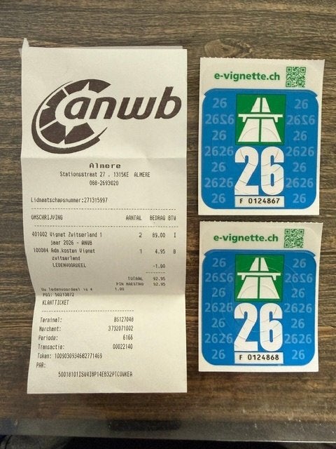 Zwitserland vignet 2x (Met aankoopbon), Tickets en Kaartjes, Autovignetten, Twee personen