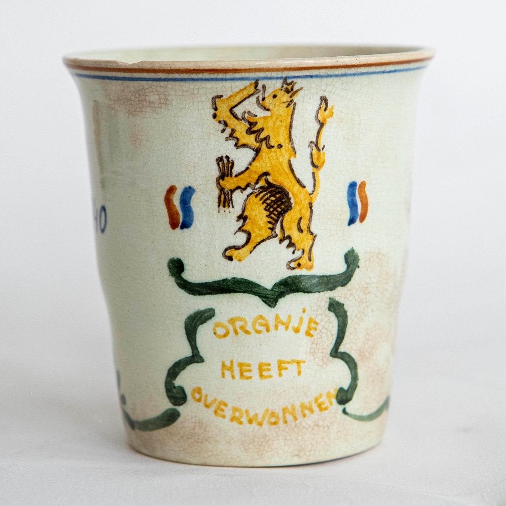 Geglazuurde beker Oranje overwonnen 1940-1945 Kon Wilhelmina, Verzenden, Gebruikt, Servies