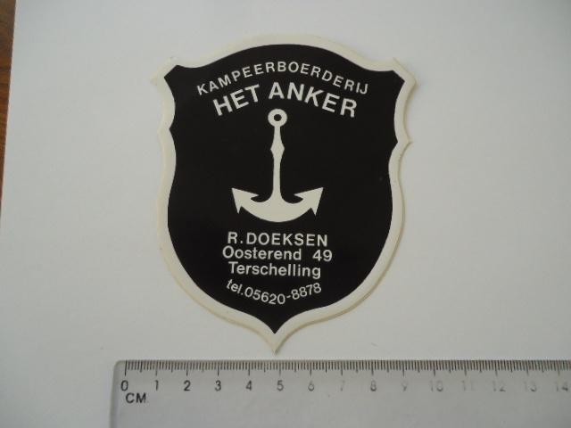 sticker oud Terschelling Het ANKER Kamperen R DOEKSEN wadden, Verzamelen, Verzenden, Zo goed als nieuw, Bedrijf of Vereniging
