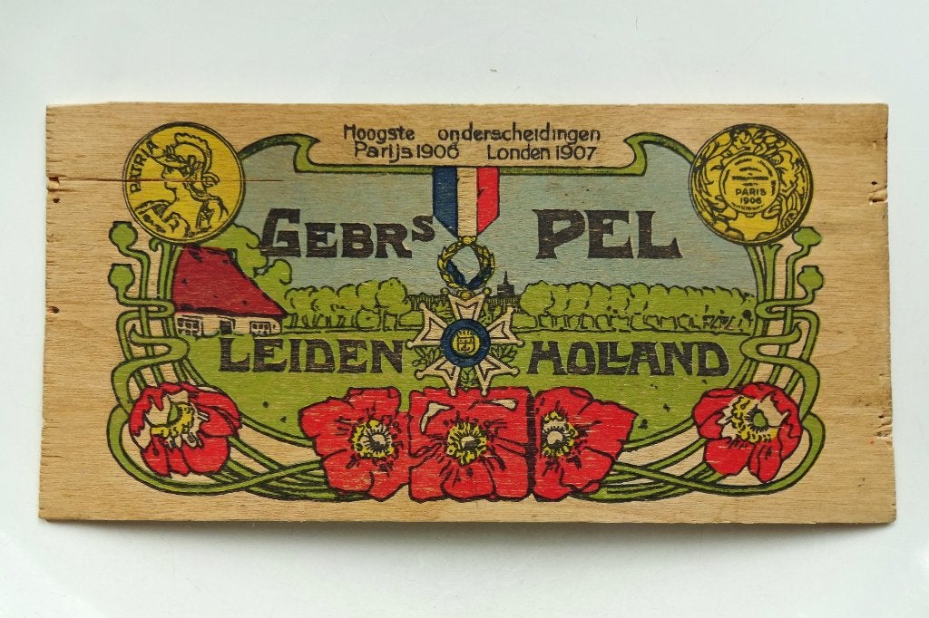 Art Nouveau houten deksel van snoepdoos: Gebrs. Pel, Leiden, Ophalen of Verzenden