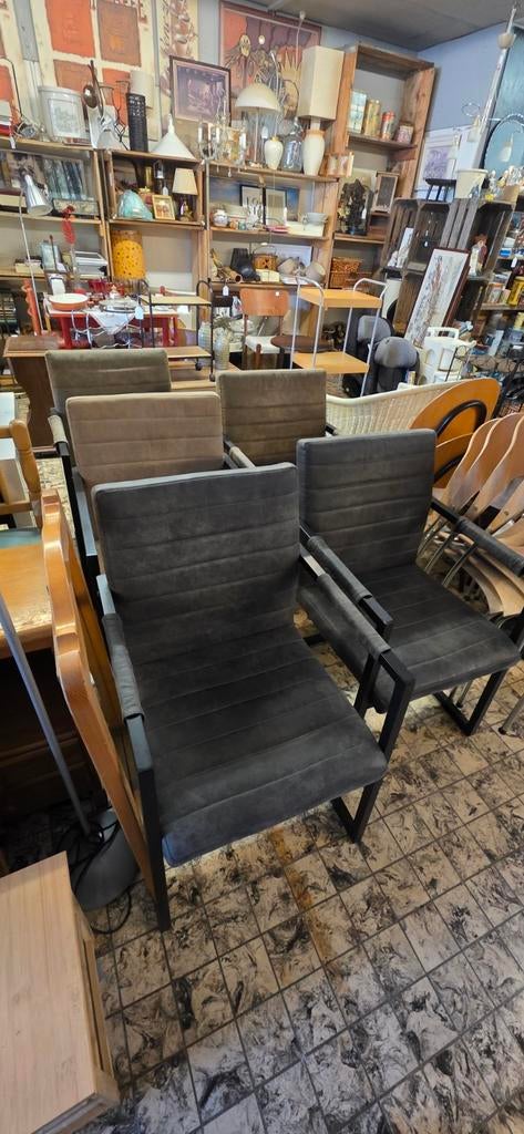 Set van 5 moderne eetkamerstoelen - Grijs/Zwart, Ophalen, Gebruikt, Modern, Industrieel, Grijs