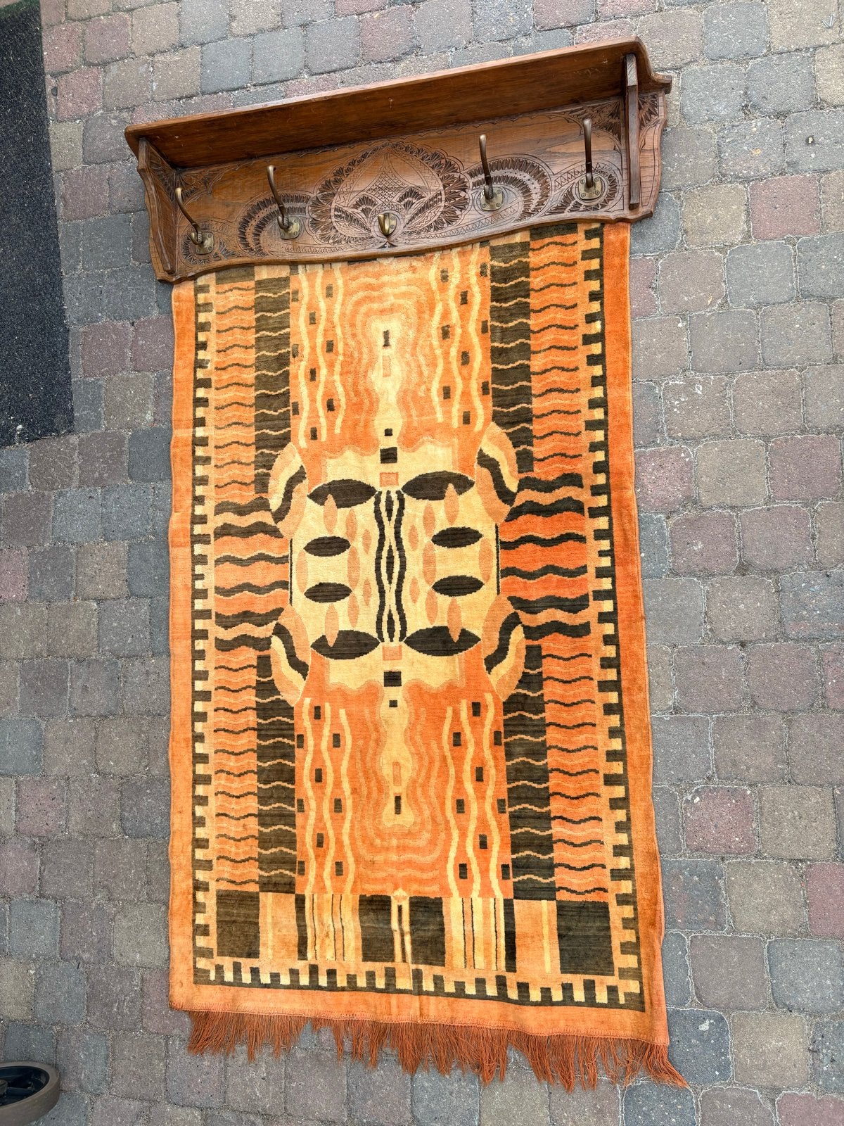 Vintage kapstok met wandkleed uit 1932, Ophalen of Verzenden