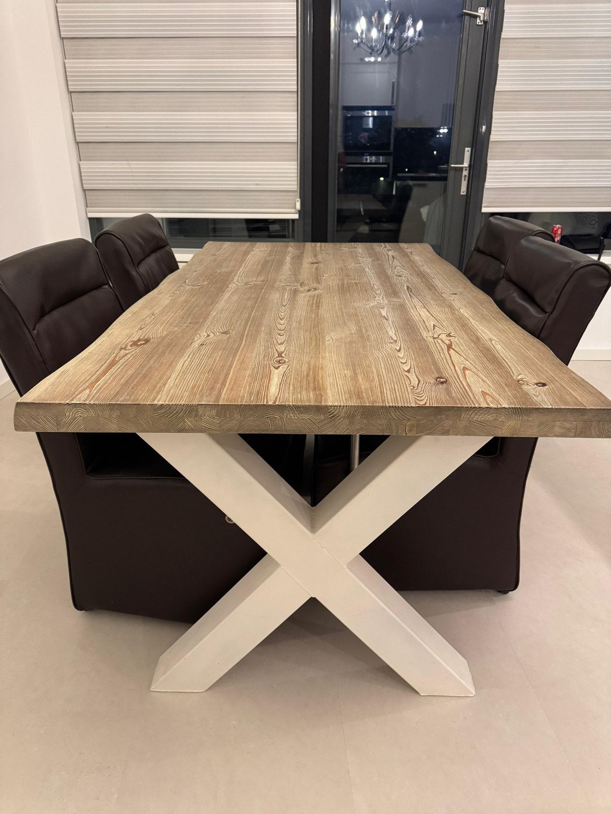 Eettafel 180x100cm met crème X-poten en grenen blad, Ophalen, Gebruikt, 100 tot 150 cm, 150 tot 200 cm