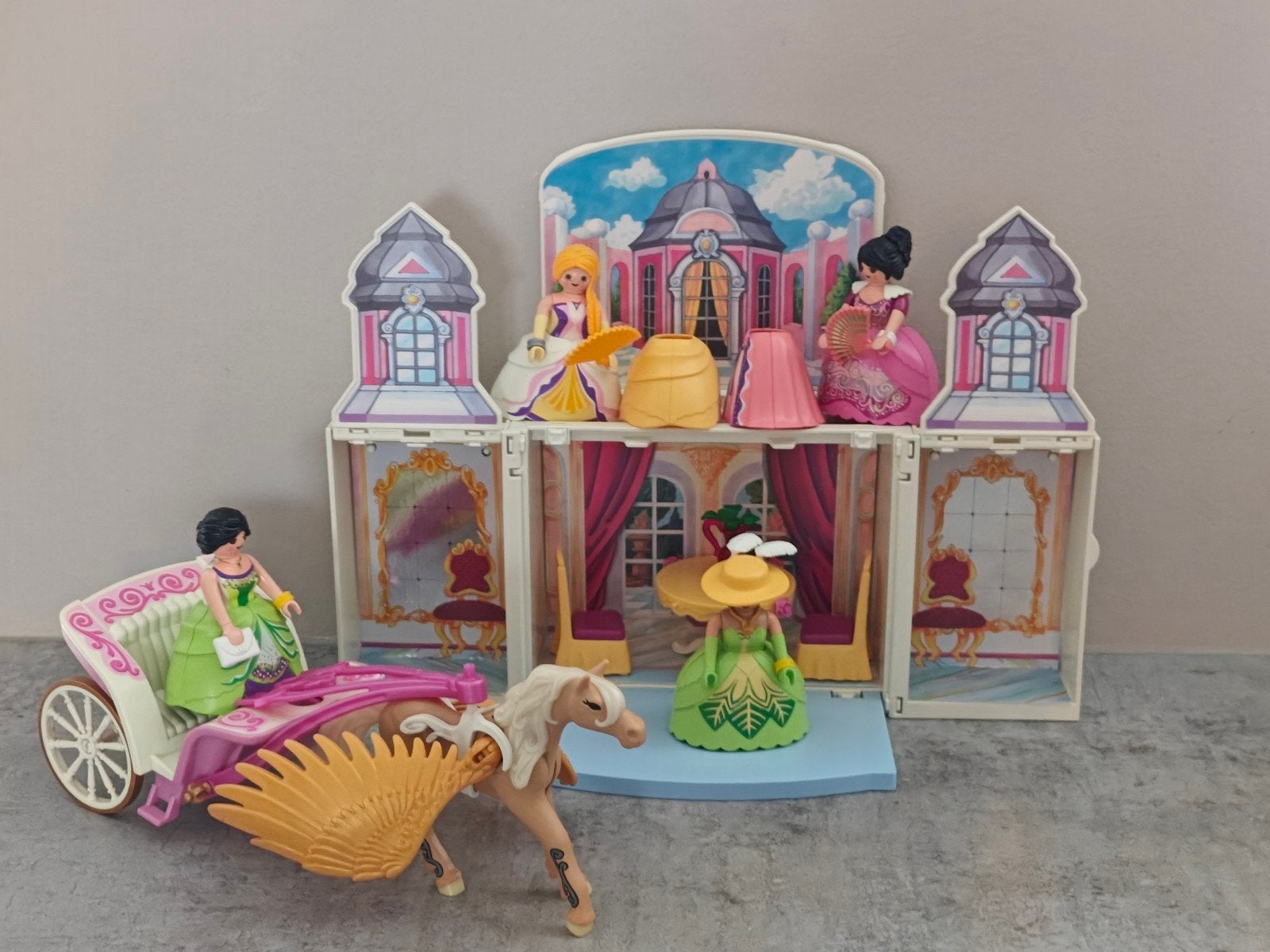 Playmobil Prinsessen Kasteel met Koets en Poppen, Gebruikt, Complete set, Ophalen of Verzenden, Kasteel/Fort