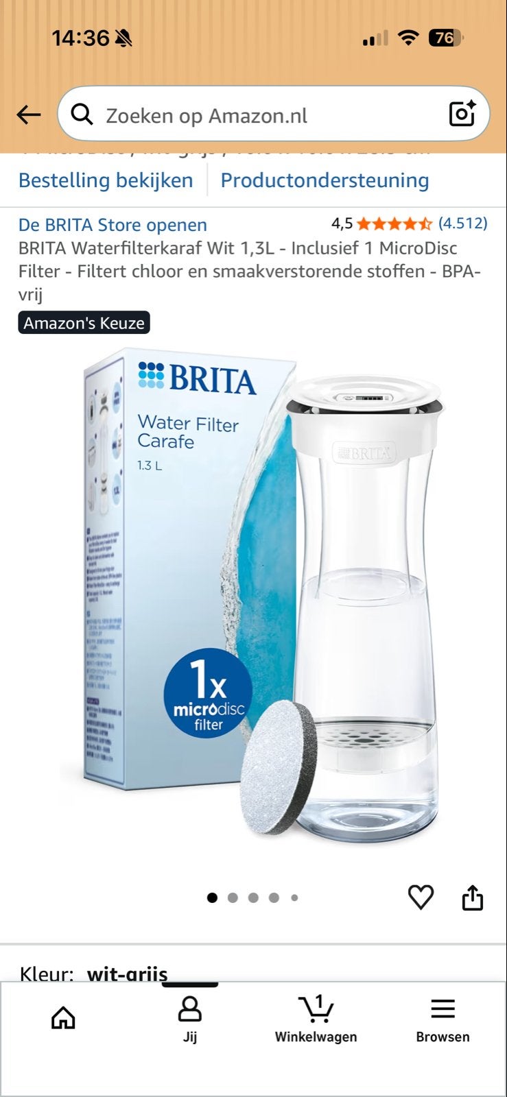 BRITA Waterfilterkan 1.3L - Wit, Ophalen, Overige typen, Kunststof, Zo goed als nieuw