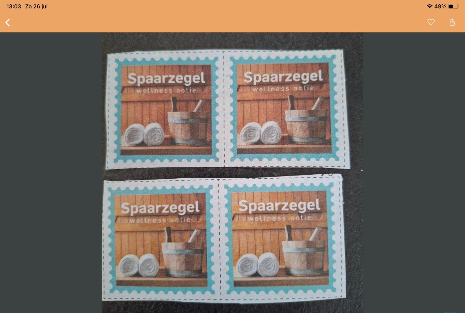 Sauna zegels zelf op inschijfformulier plakken  4 stuks 1,75, Hobby en Vrije tijd, Spaarzegeltjes, Ophalen of Verzenden, Zegels, Bonnen of Punten