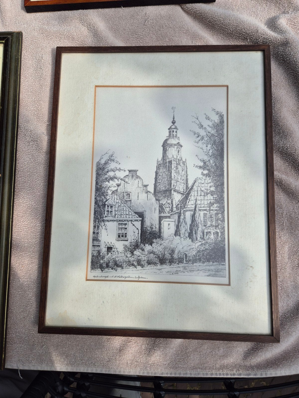 Set van 5 ingelijste prenten, diverse onderwerpen, Antiek en Kunst, Kunst | Etsen en Gravures, Ingelijst, 1800 - 1899, Ets, Stadsgezicht