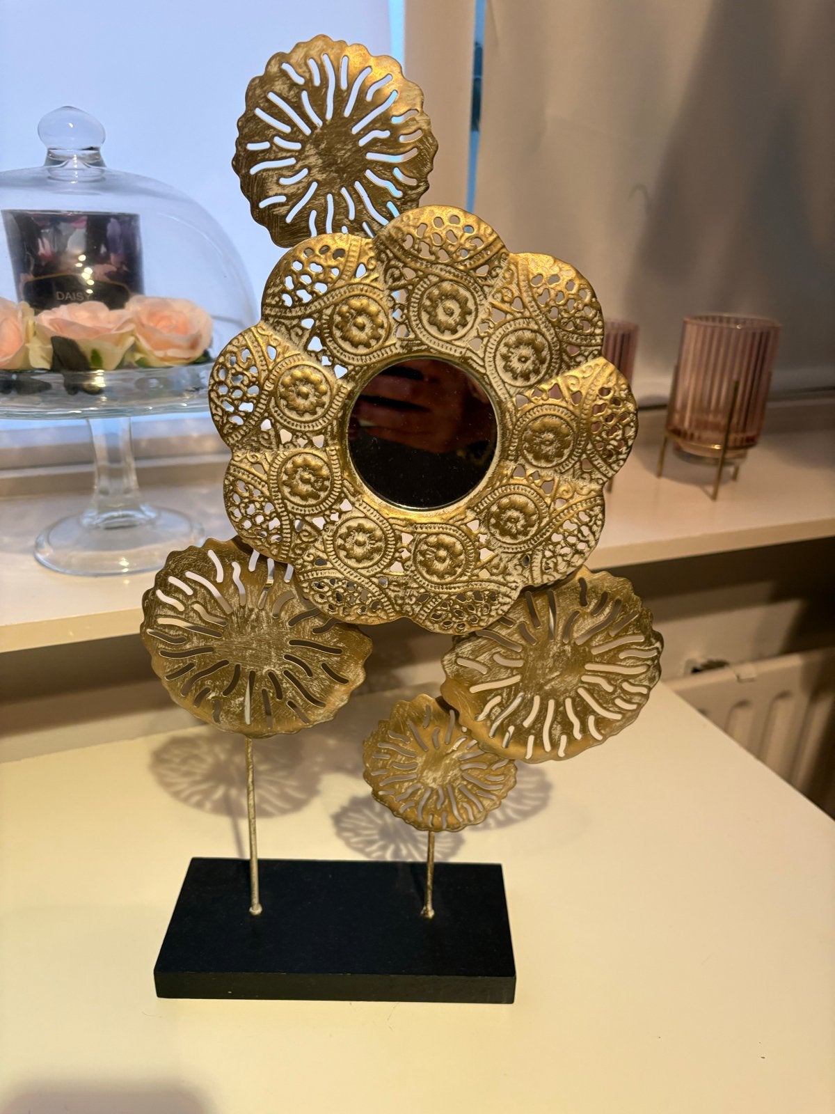 Decoratief gouden ornament met spiegel - Oosters/Boho stijl, Ophalen, Oosters, Zo goed als nieuw, Goud