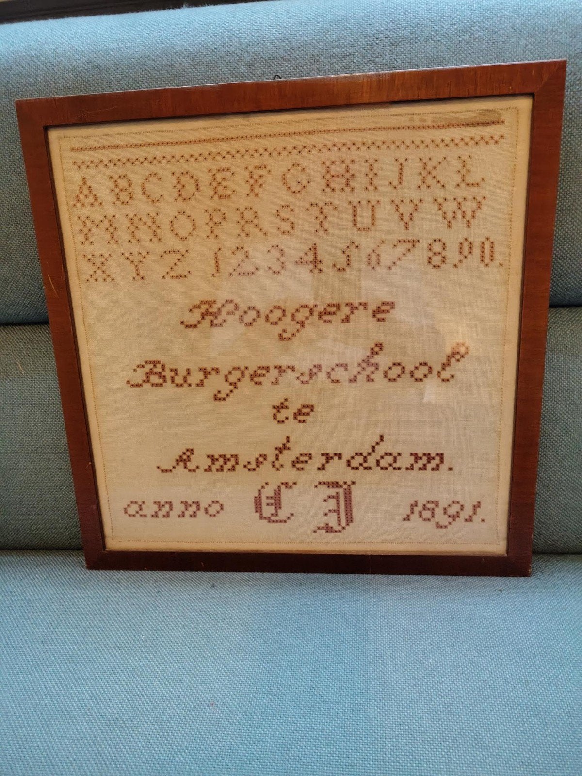 Antieke merklap Hoogere Burgerschool Amsterdam 1891, Ophalen