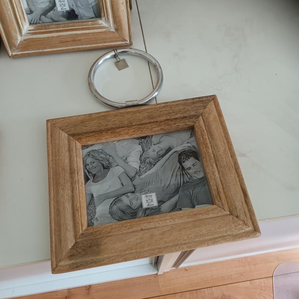 Industriële fotolijsten met houten lijst en metalen ring, Ophalen of Verzenden