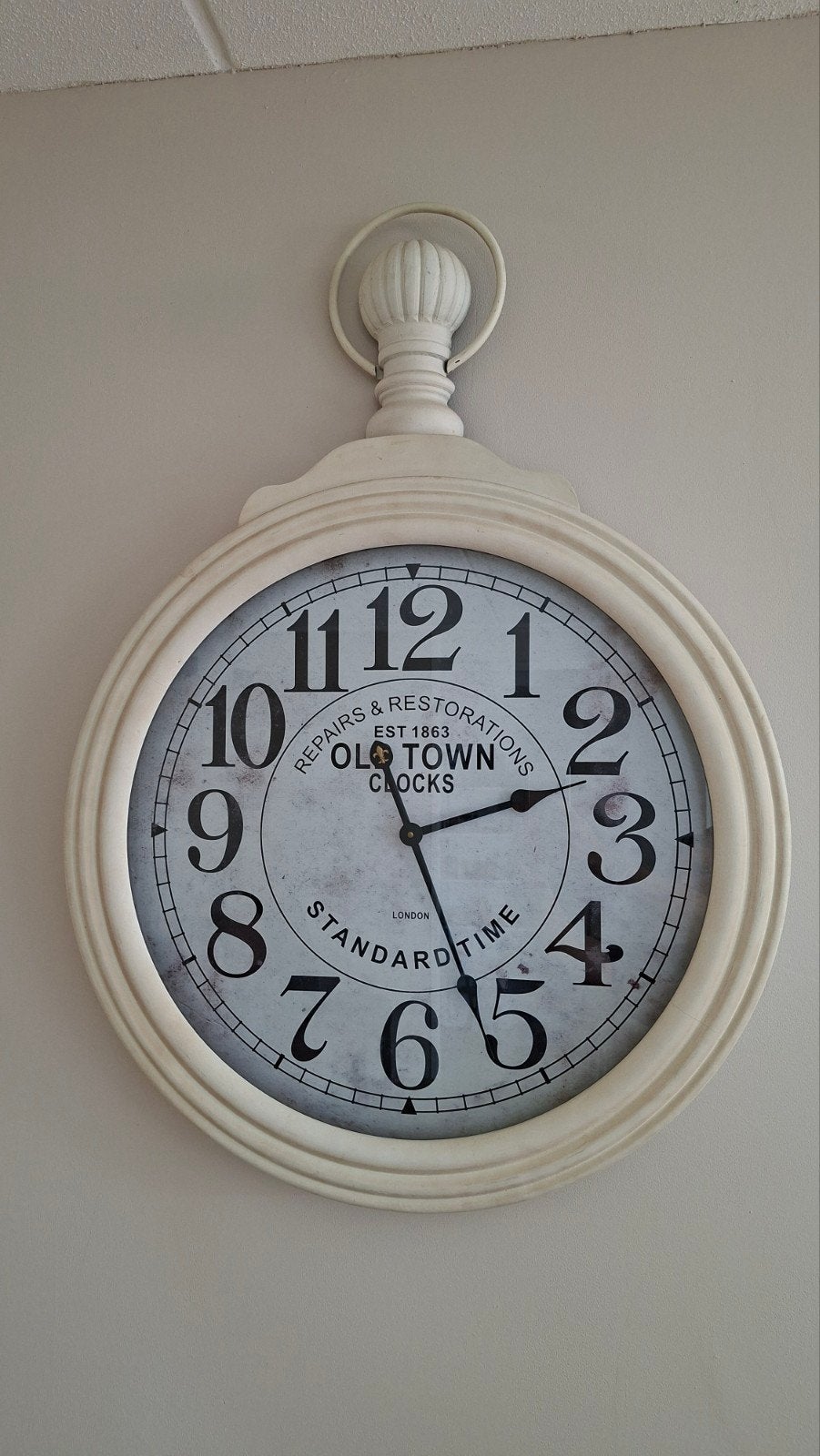 Grote wandklok - Old Town Clocks, Wit, Vintage, Analoog, Ophalen of Verzenden