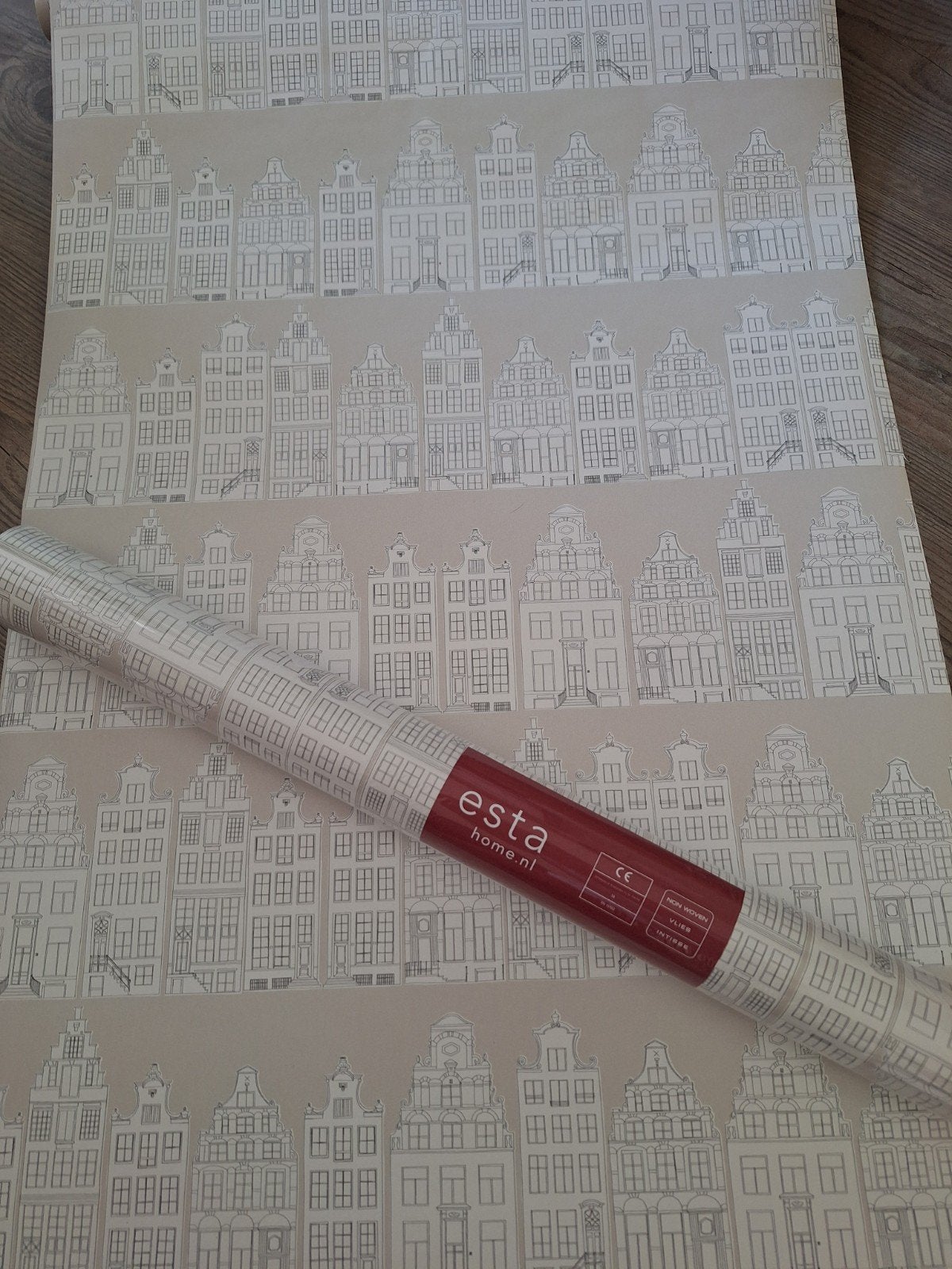 behang Esta vliesbehang huisjes, Overige patronen, Ophalen of Verzenden, Esta Home, Beige