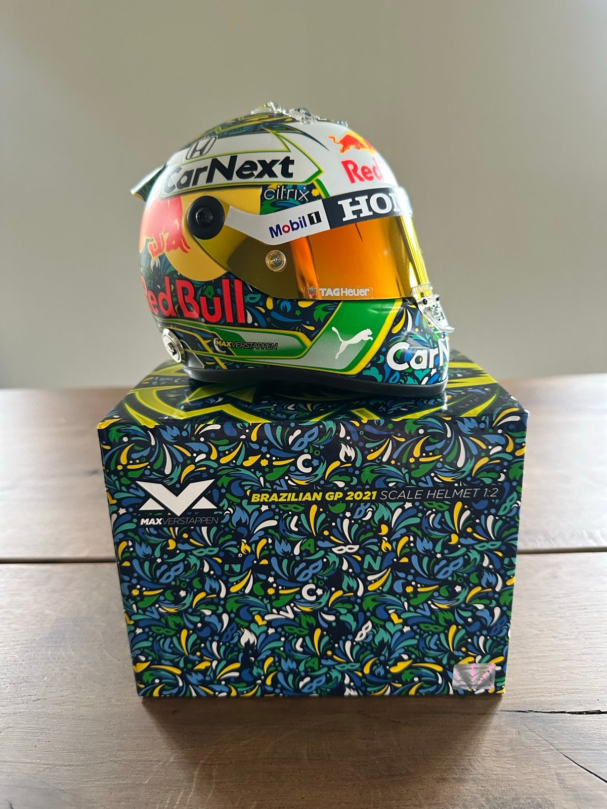 Max Verstappen Helm Schaal 1:2 Braziliaanse GP 2021, Ophalen of Verzenden, Nieuw