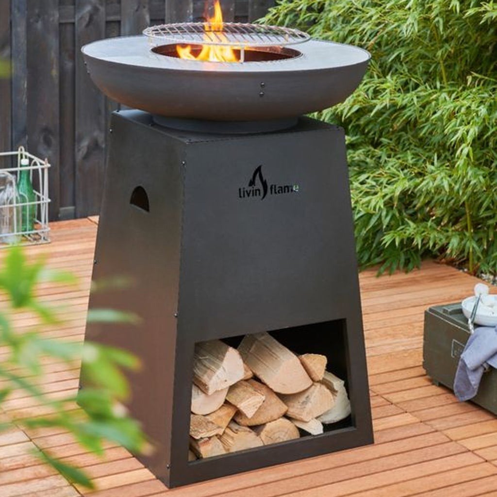 Livin'flame vuurschaal met BBQ-rooster en onderstel, Tuin en Terras, Ophalen of Verzenden