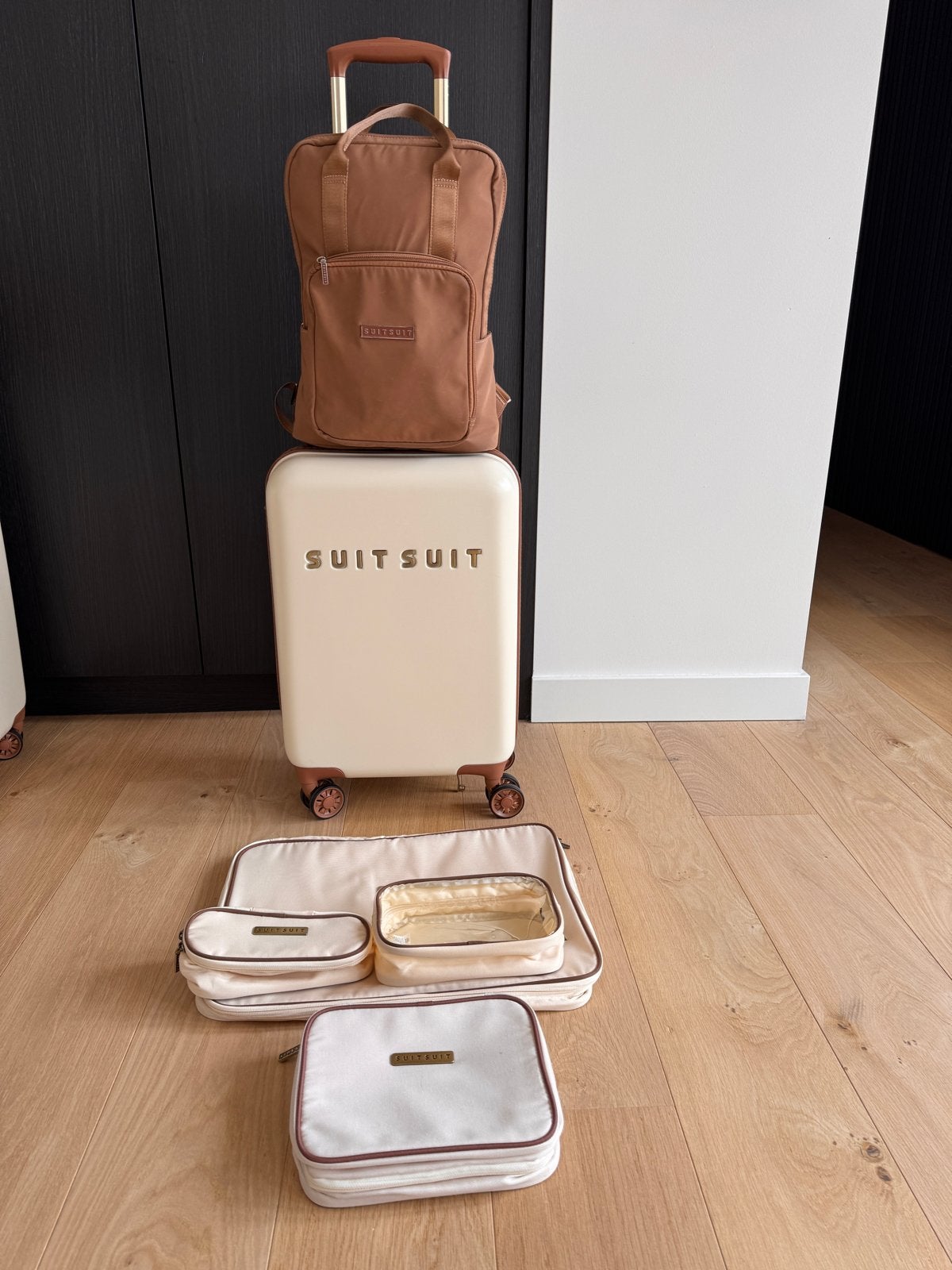 SUITSUIT Handbagage Koffer met Rugzak en Organizers, Ophalen, 40 tot 60 cm, 20 tot 30 cm, Beige