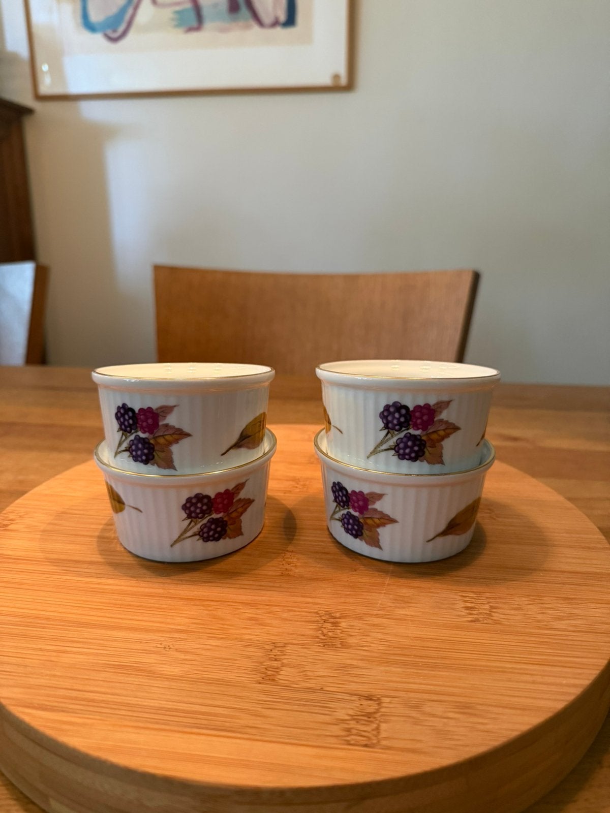 4 porseleinen Royal Worcester Evesham Gold ramekins,, Gebruikt, Overige merken, Overige typen, Ophalen of Verzenden