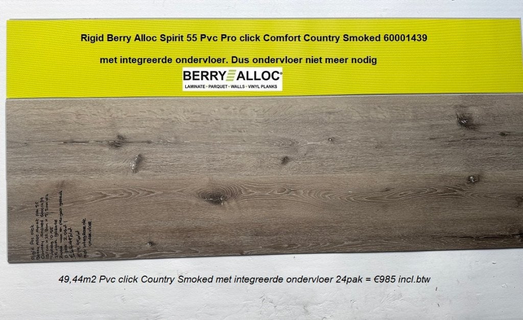 49,44m2 Pvc click Country Smoked integreerde ondervloer=€985