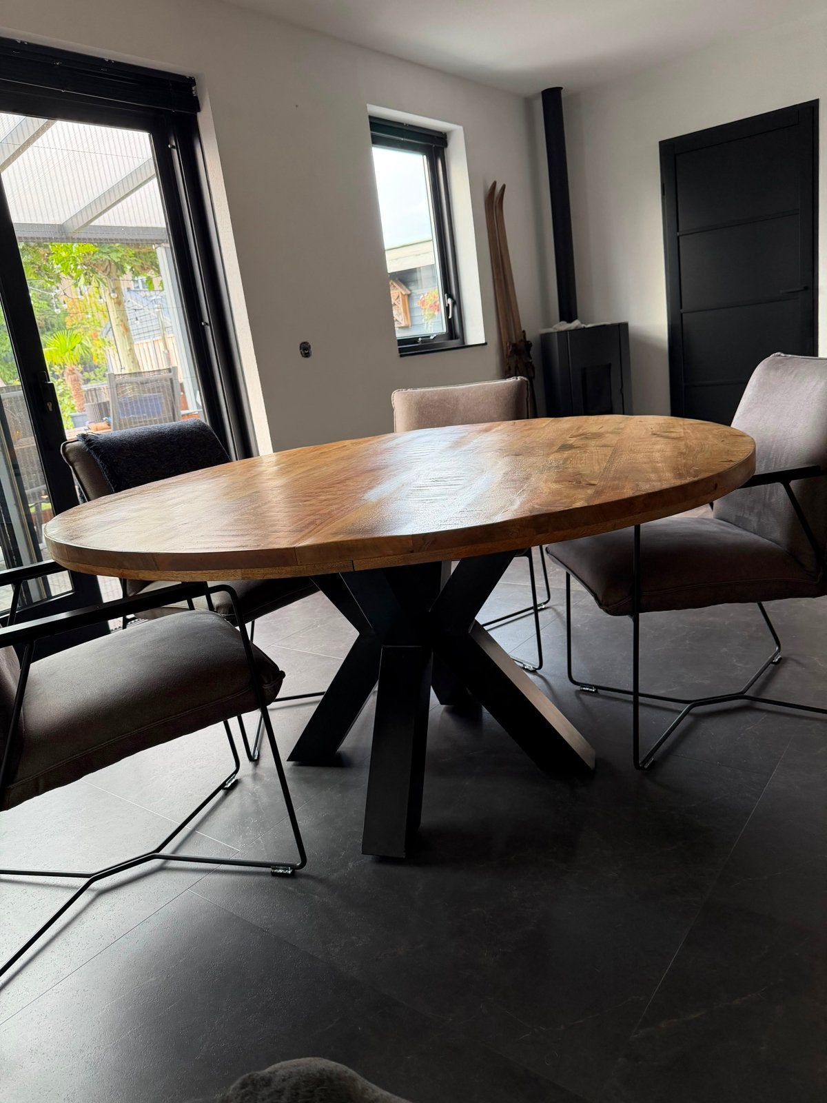 Stijlvolle mangohouten eettafel 150cm, Ophalen, 100 tot 150 cm, Zo goed als nieuw, 150 tot 200 cm