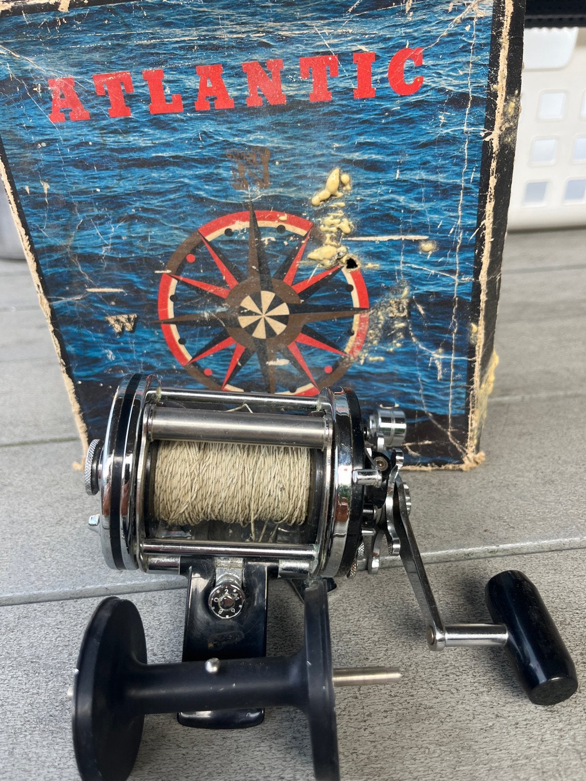 Vintage Atlantic Vismolen met Originele Doos, Ophalen, Gebruikt, Molen