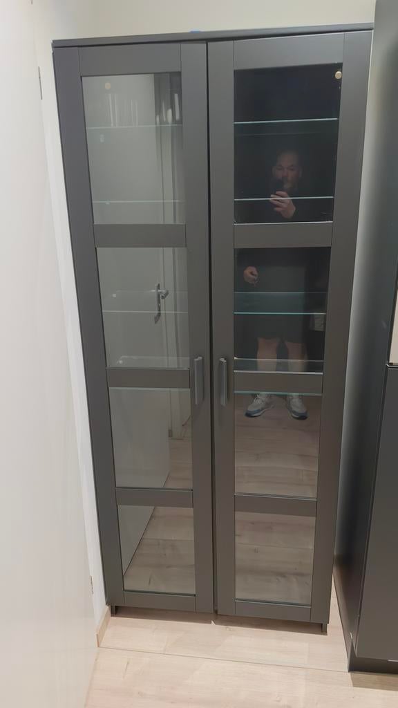 IKEA BRIMNES Vitrinekast Zwart - 80x190 cm, Ophalen, (GOED 2de FOTO GEZIEN), 50 tot 100 cm, 150 tot 200 cm