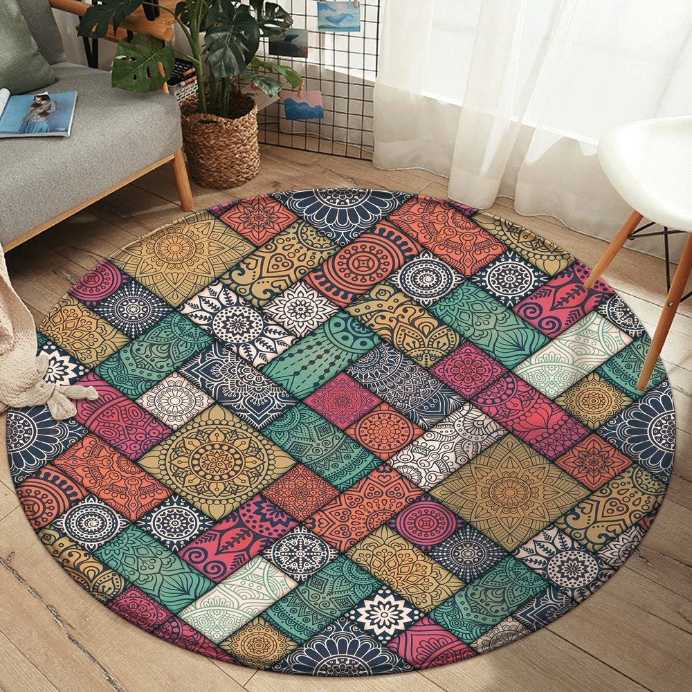 Bohemian Rond Vloerkleed 5 Tapijt Mat Boho Roze Rood Groen, Verzenden, Nieuw, Groen, Rond