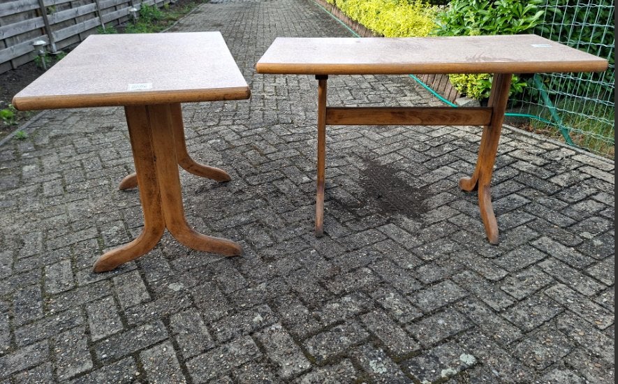 TWEE VINTAGE CAF TAFELS, Ophalen, Gebruikt, Vintage, 75 cm of meer