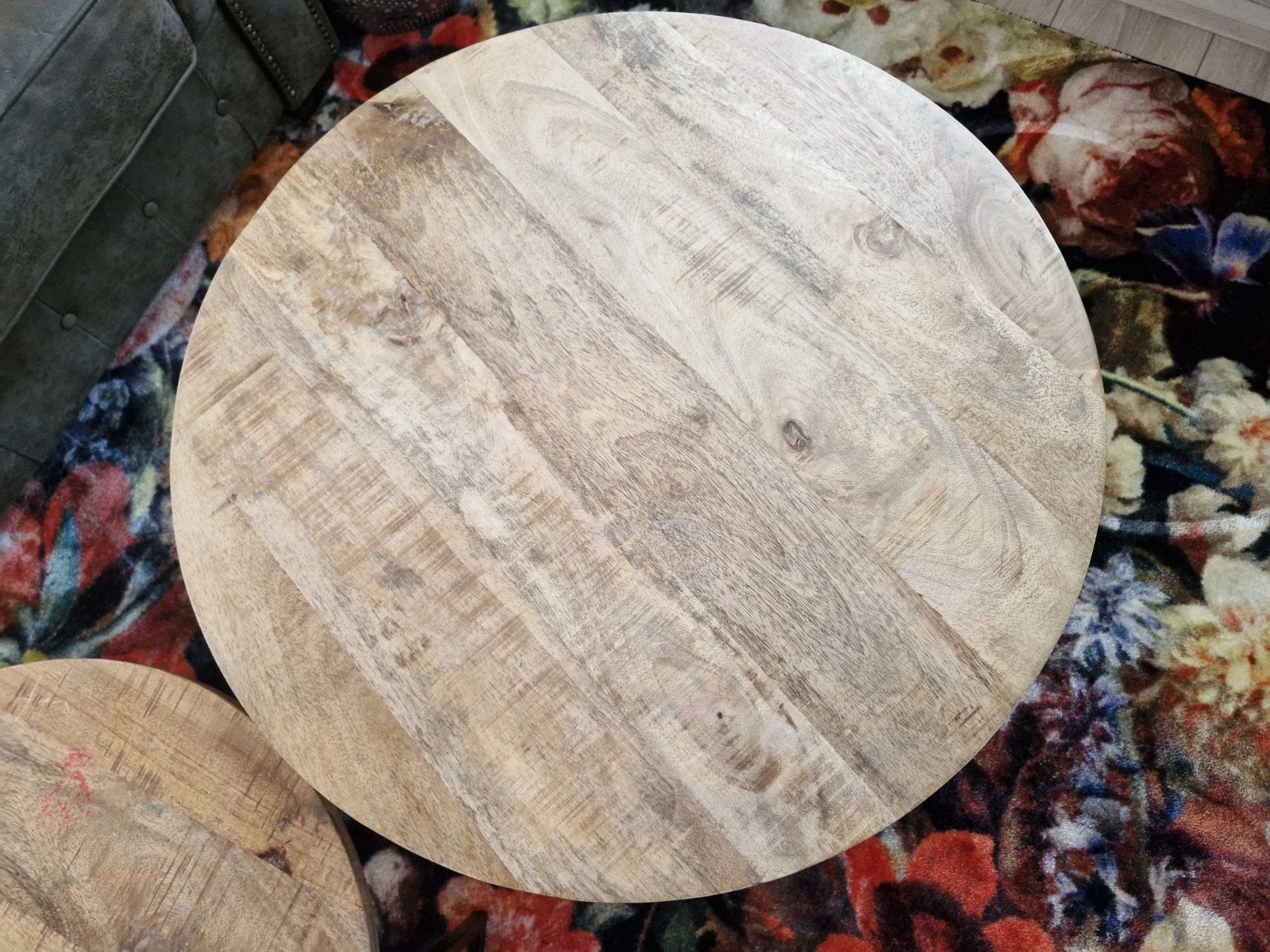 Set van 3 ronde salontafels van mangohout en metaal, 50 tot 100 cm, Industrieel, Landelijk, Rond, 50 tot 100 cm