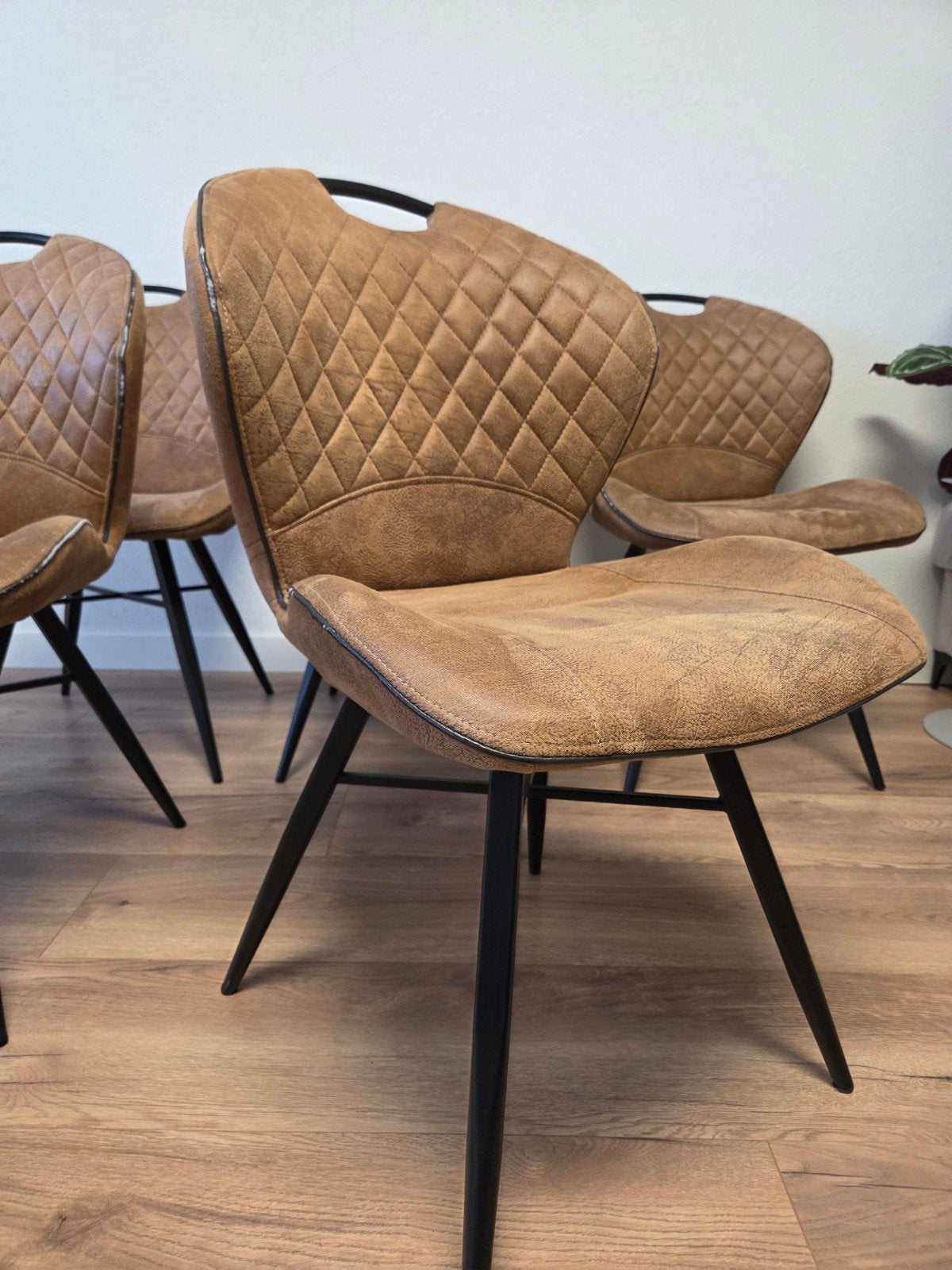 6x eetstoelen Haco (Grace) cognac, Ophalen, Bruin, Zo goed als nieuw, Stof