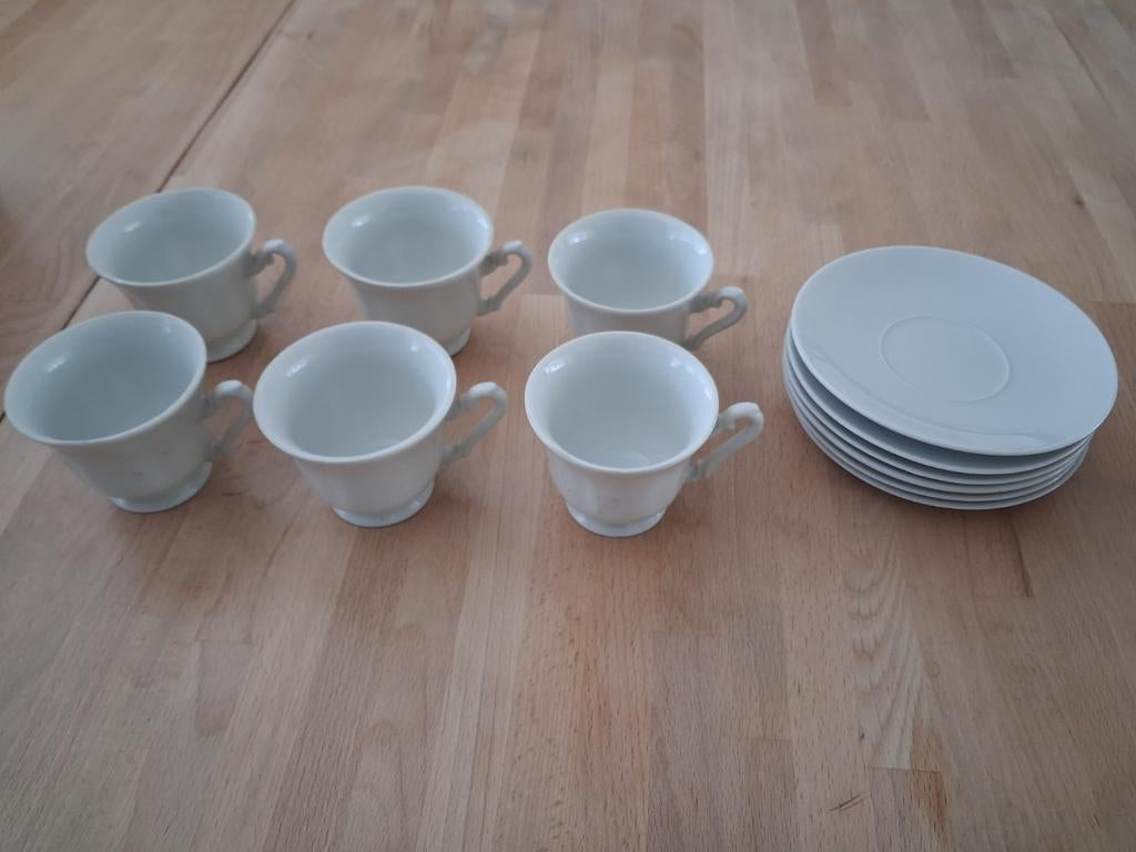 Vintage 6 kop en schotels wit, Ophalen of Verzenden
